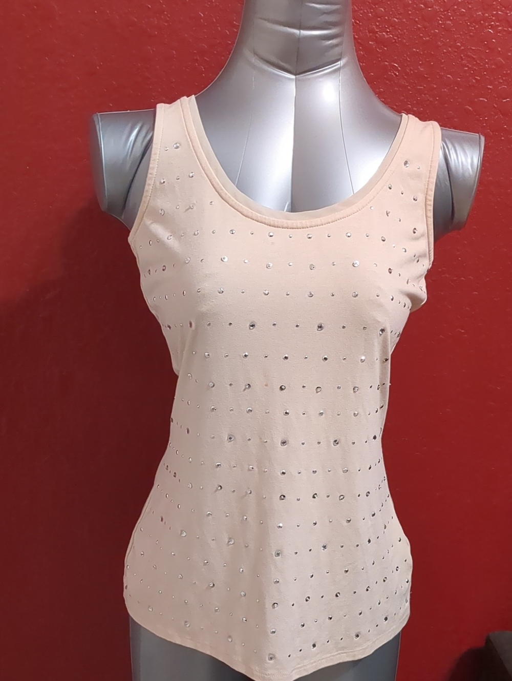 White House Black Market Women Embellished Tank Top Neutral/CrystalBeads Size S